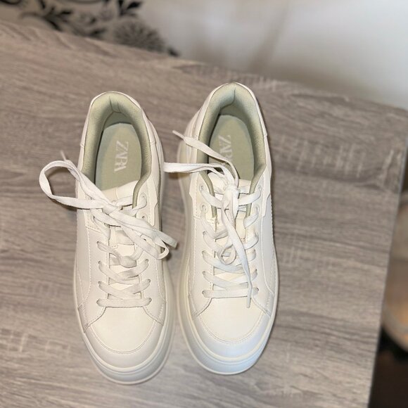 ZARA White Platform Sneakers – Minimalist Chunky Lace-Up Shoes Size 39 - Picture 3 of 4